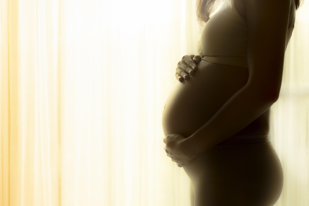 Silhouette of a pregnant woman holding her belly